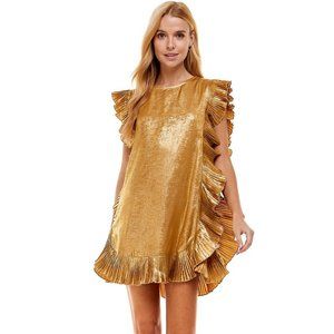 TCEC | Metallic Ruffle Dress | Gold | S | CD02227 | Sample Sale